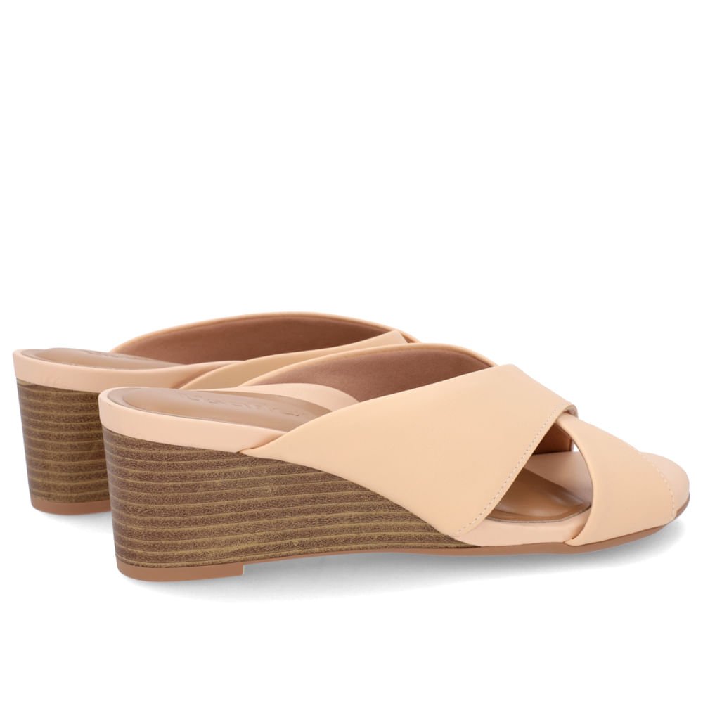 Tamanco Salto Anabela Couro Laranja Claro Bege 3