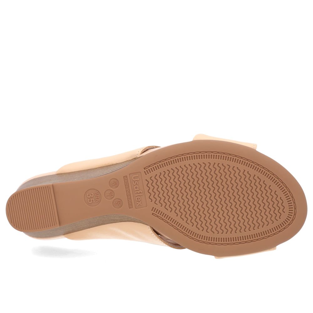 Tamanco Salto Anabela Couro Laranja Claro Bege 5