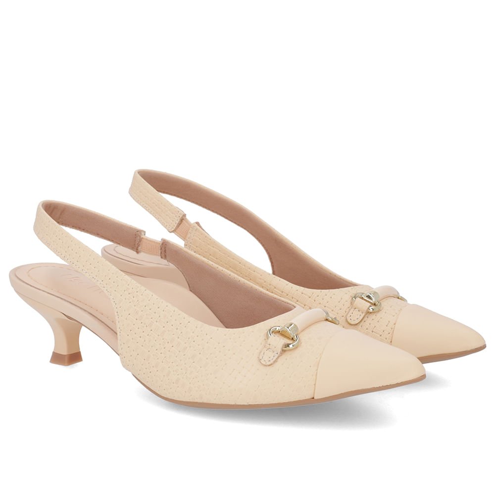 Slingback Laranja Claro Couro Salto Fino Bege 2