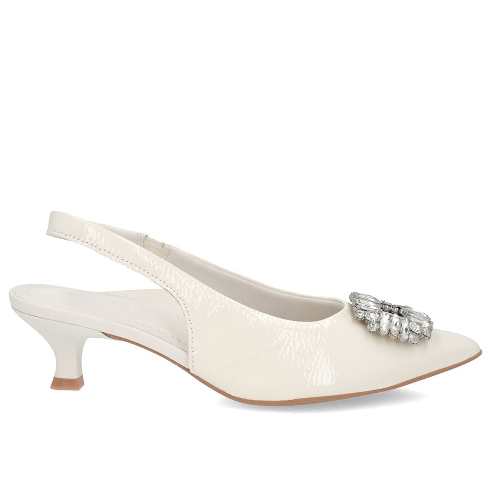 Slingback Off-White Couro Verniz Salto Fino Brilho