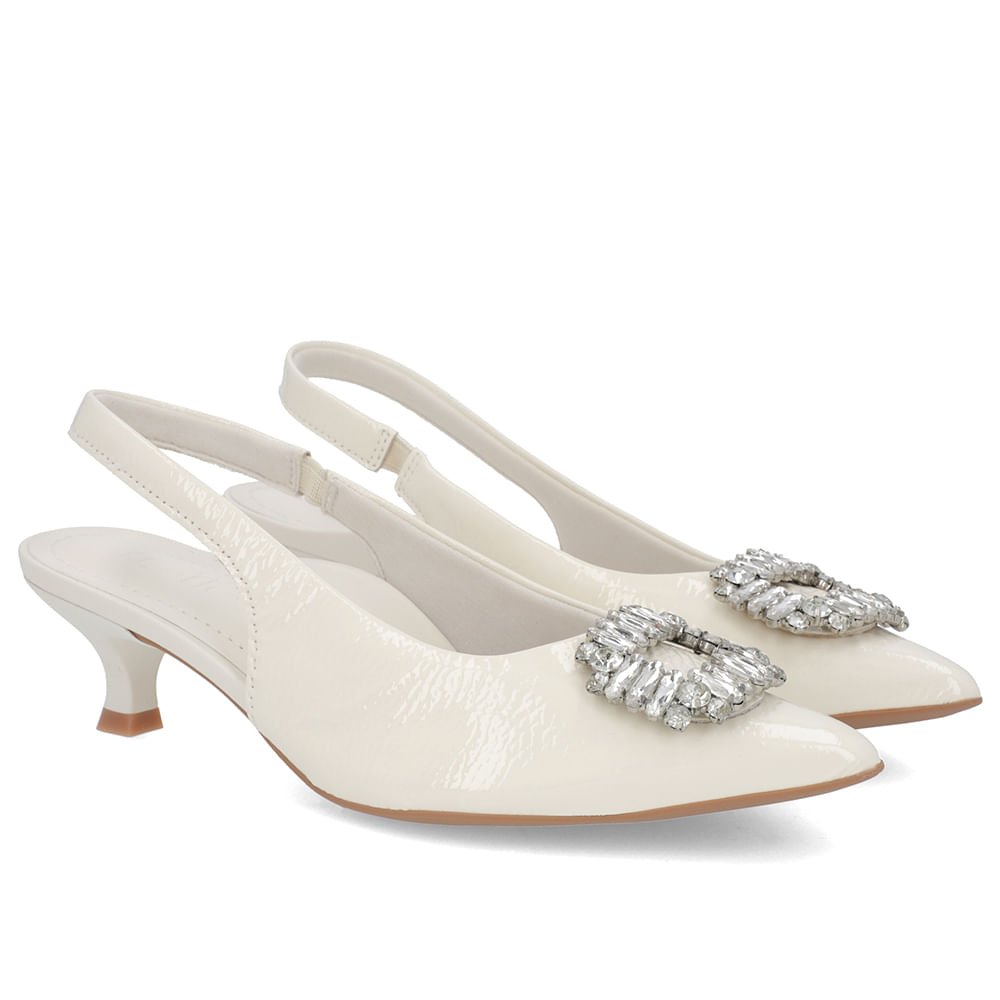 Slingback Off-White Couro Verniz Salto Fino Brilho Branco 2