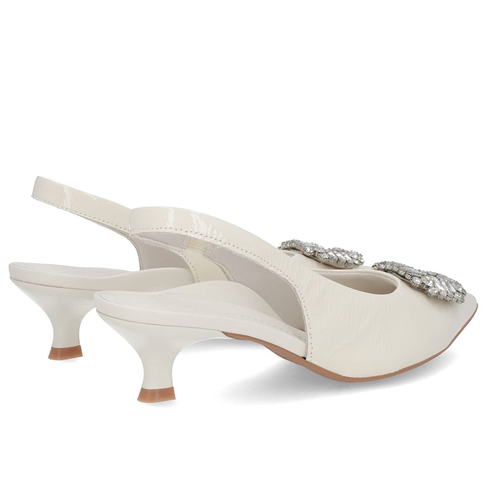 Slingback Off-White Couro Verniz Salto Fino Brilho Branco 3