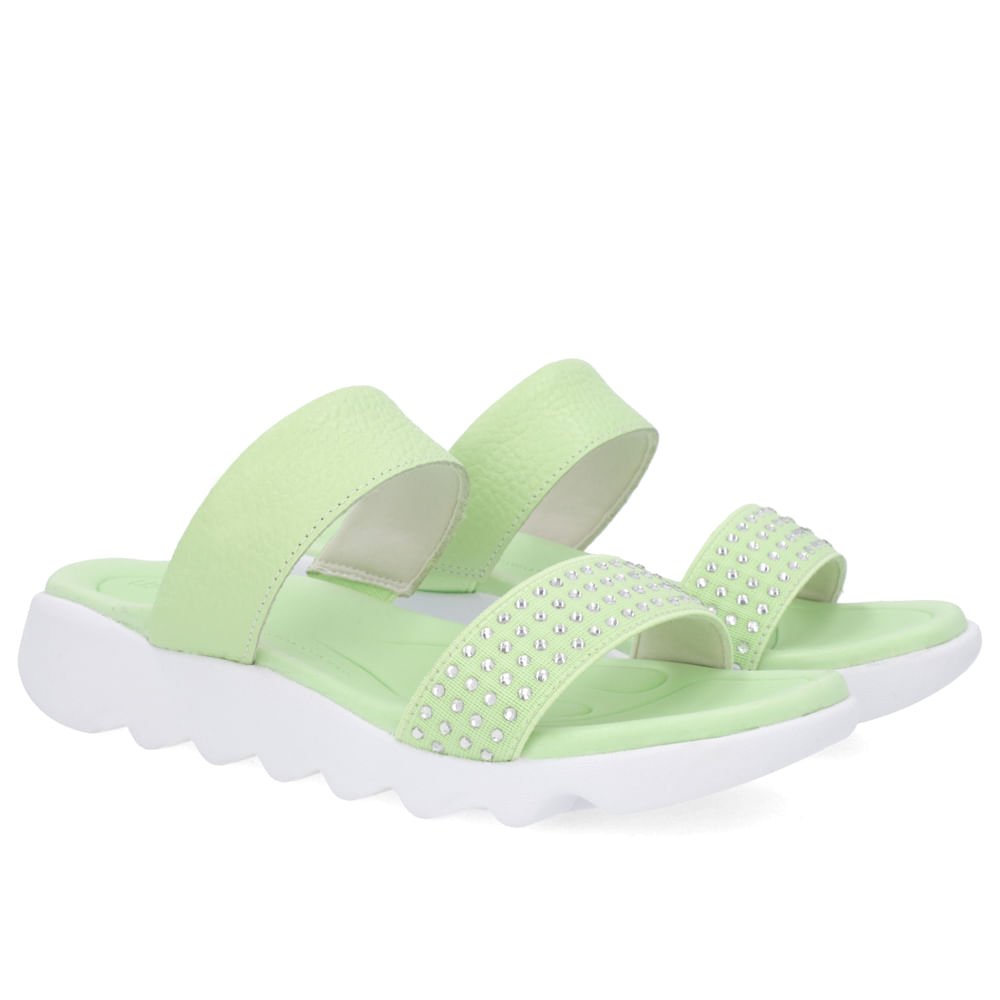 Tamanco Verde Rasteiro Couro Detalhe Brilho Verde 2