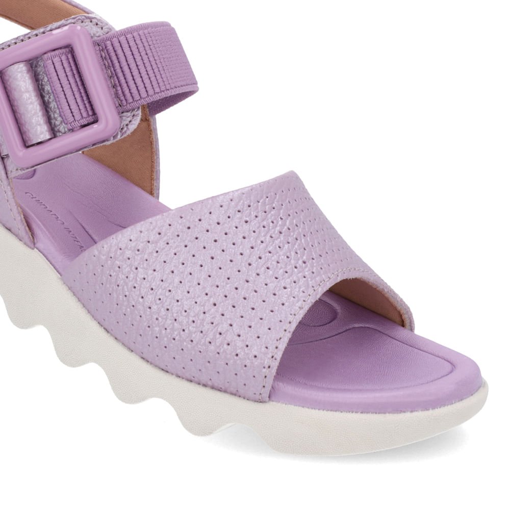 Sandália Lilás Baixa Couro Fivela Roxo 4