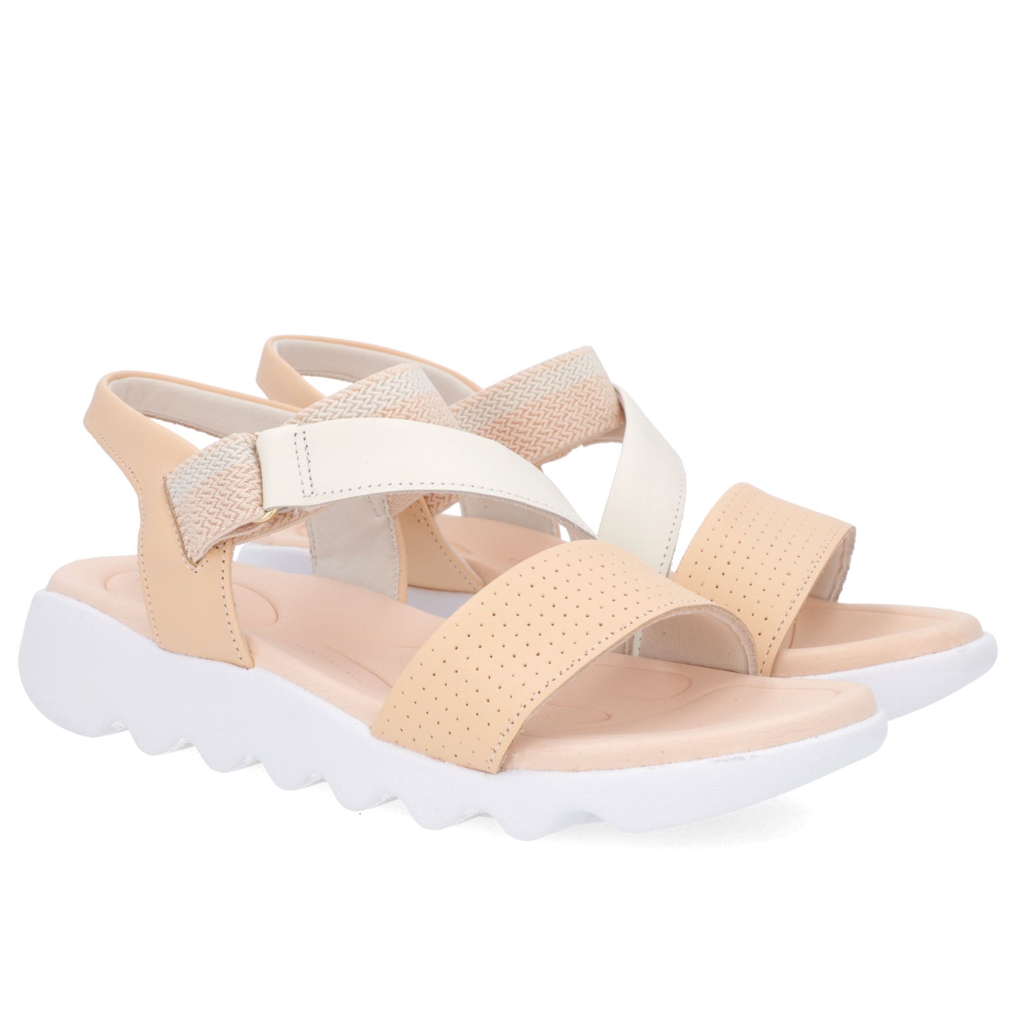 Sandália Laranja Clara Baixa Couro Elástico Bege 2