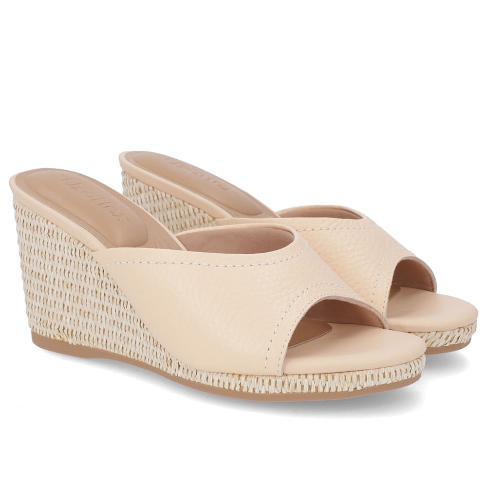 Tamanco Salto Anabela Palha Couro Laranja Claro Bege 2