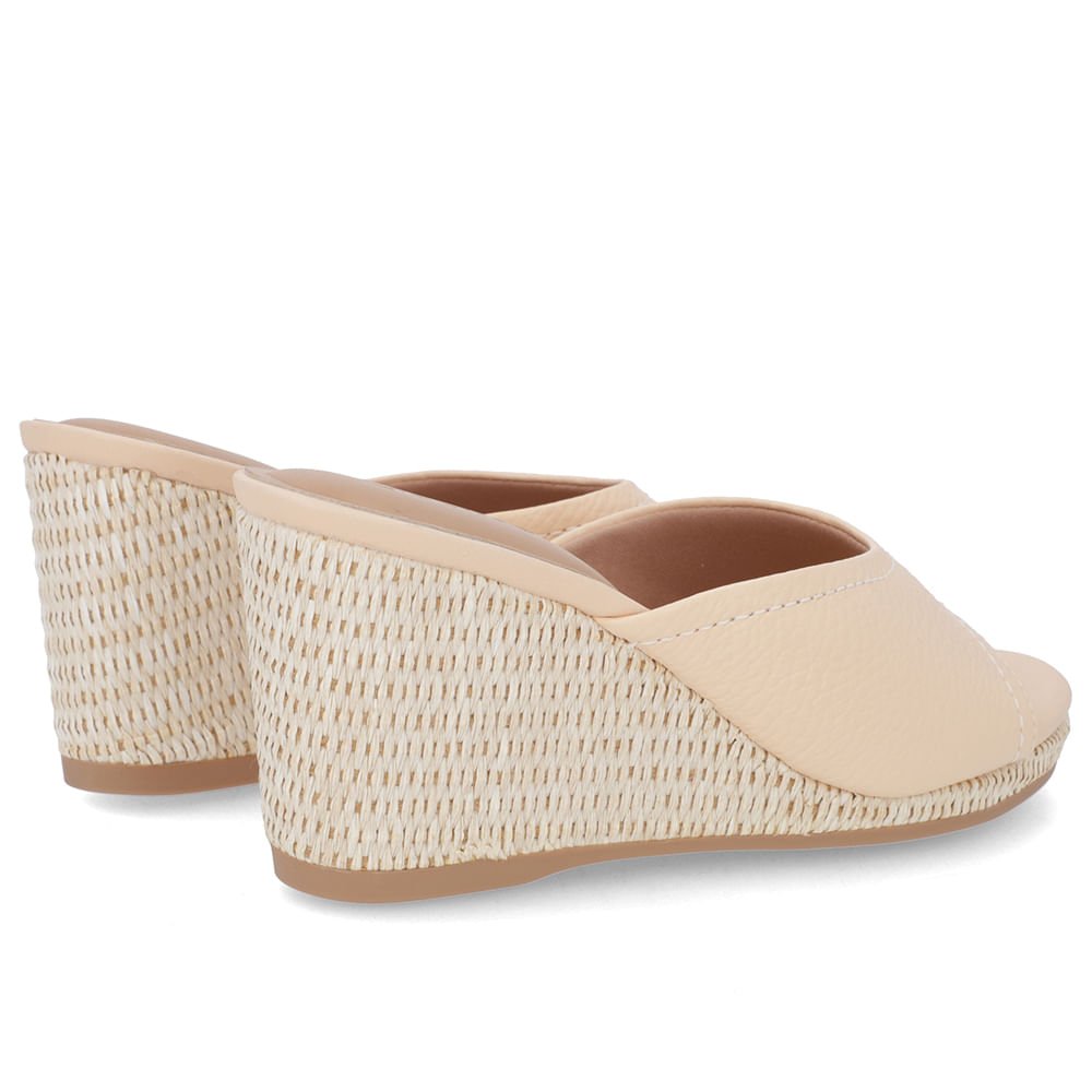 Tamanco Salto Anabela Palha Couro Laranja Claro Bege 3