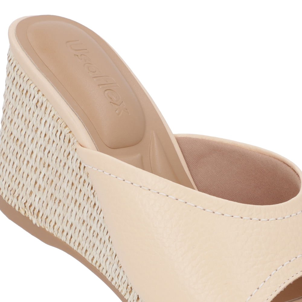 Tamanco Salto Anabela Palha Couro Laranja Claro Bege 4