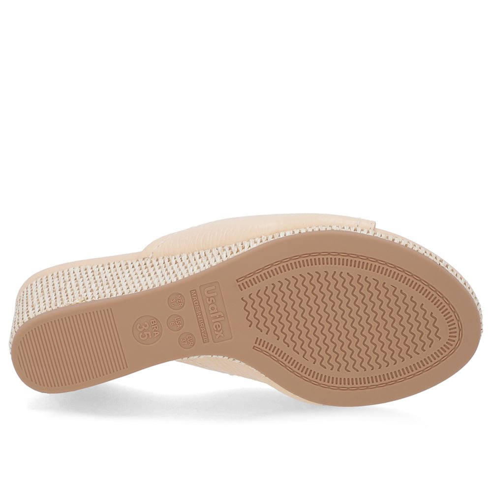 Tamanco Salto Anabela Palha Couro Laranja Claro Bege 5