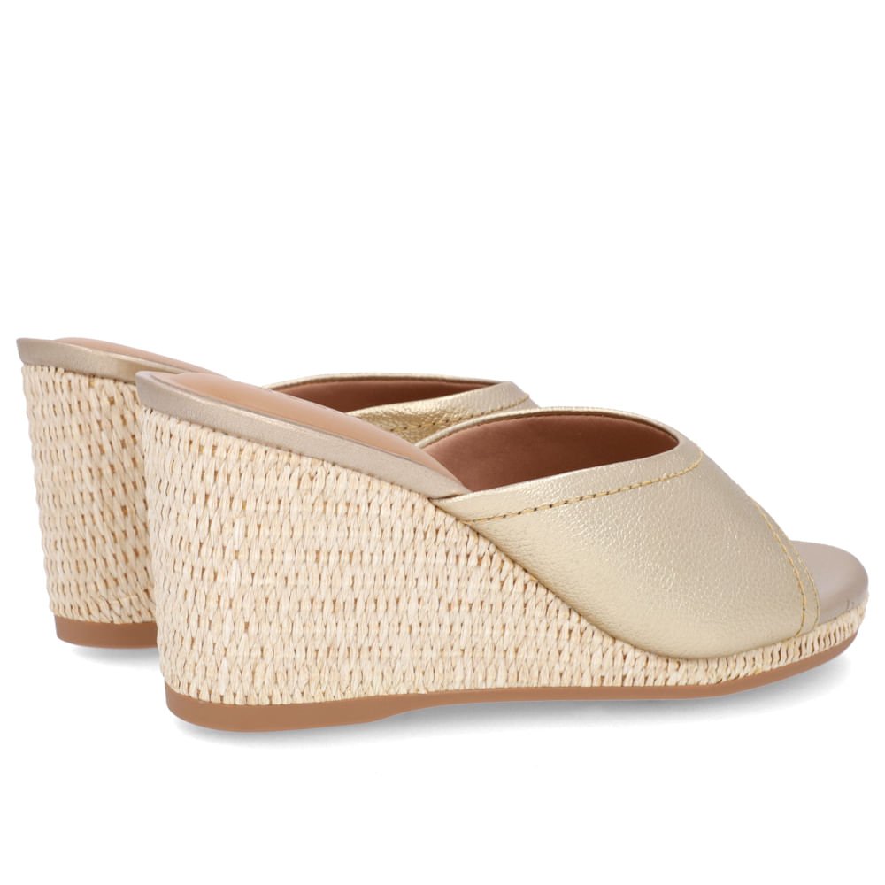 Tamanco Salto Anabela Palha Couro Dourado Dourado 3