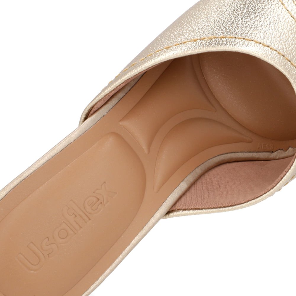 Tamanco Salto Anabela Palha Couro Dourado Dourado 4