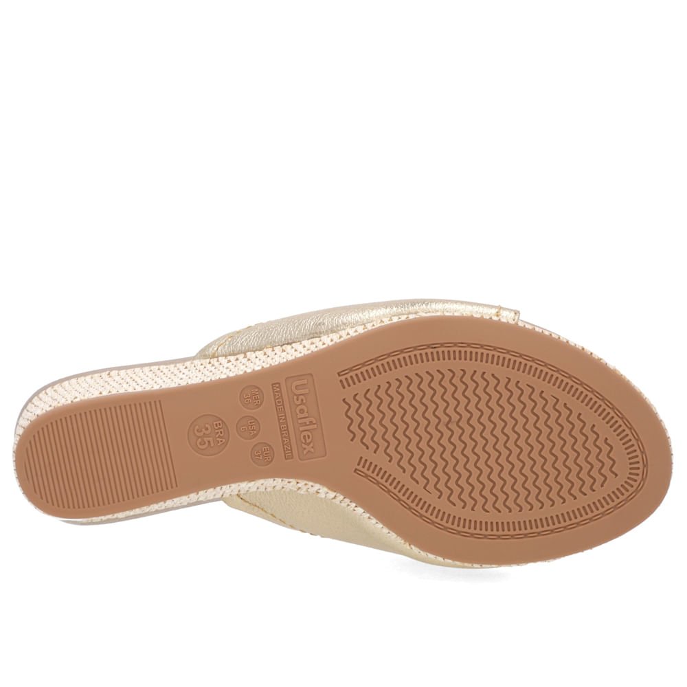 Tamanco Salto Anabela Palha Couro Dourado Dourado 5