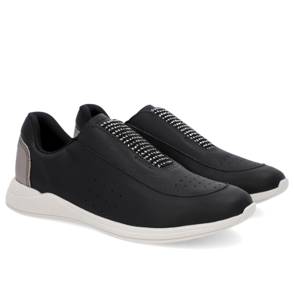 Tênis Básico Preto Couro Elástico Preto 2