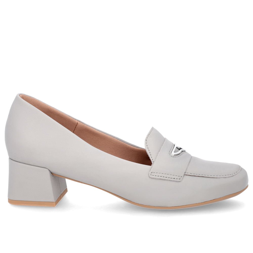 Scarpin Cinza Salto Bloco Couro Enfeite