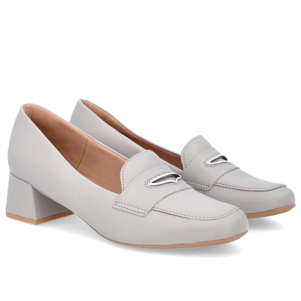 Scarpin Cinza Salto Bloco Couro Enfeite Cinza 2