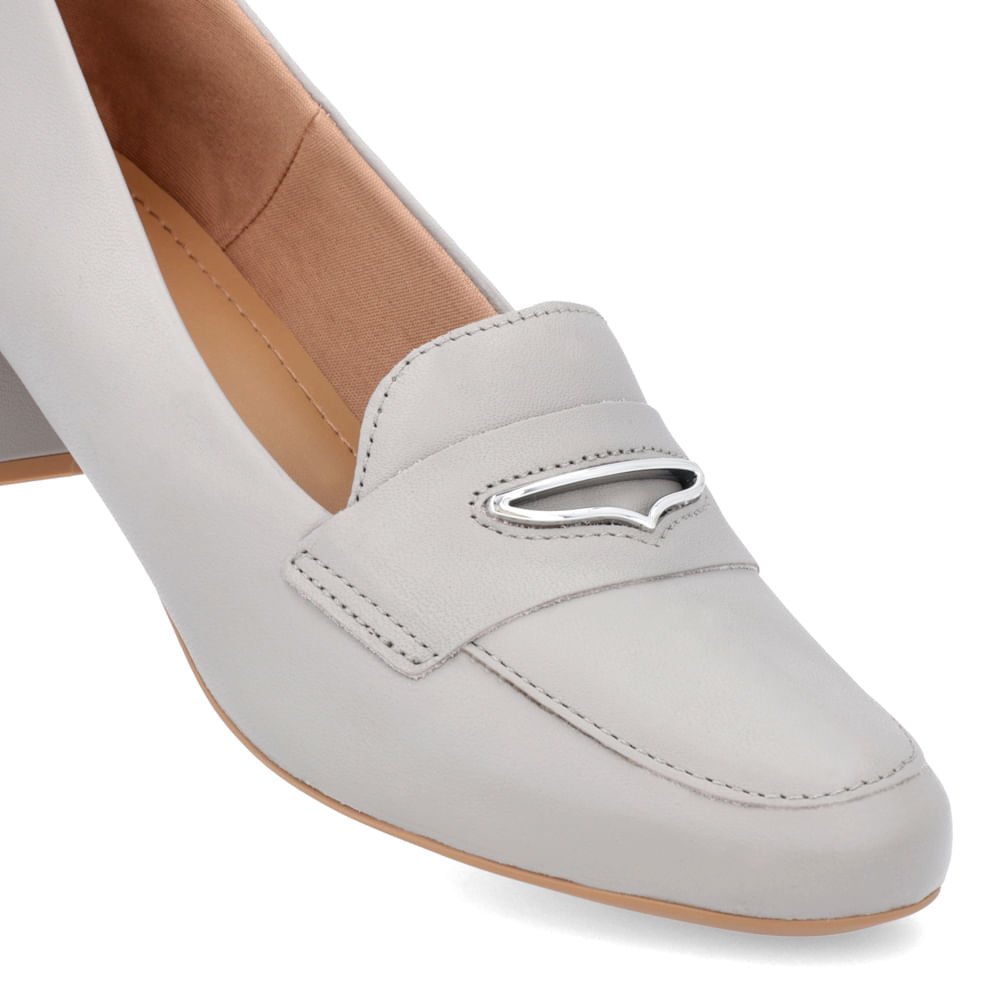 Scarpin Cinza Salto Bloco Couro Enfeite Cinza 4