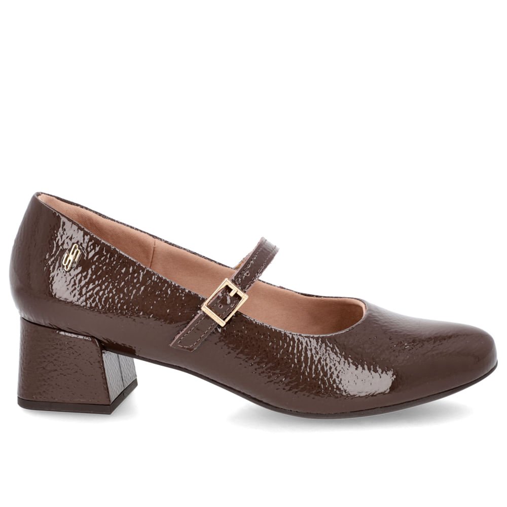 Scarpin Marrom Boneca Couro Verniz