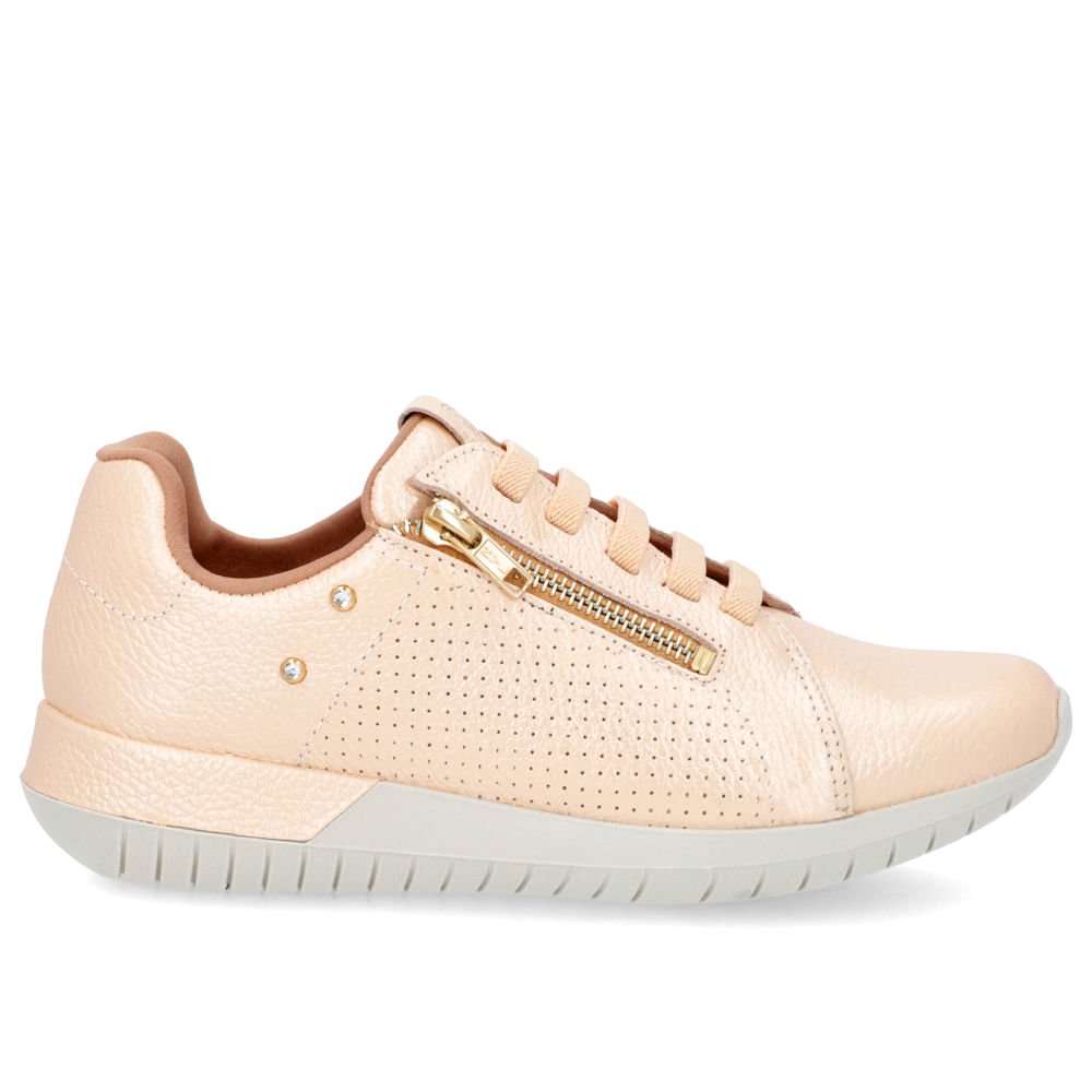 Tênis Casual Laranja Couro Zíper