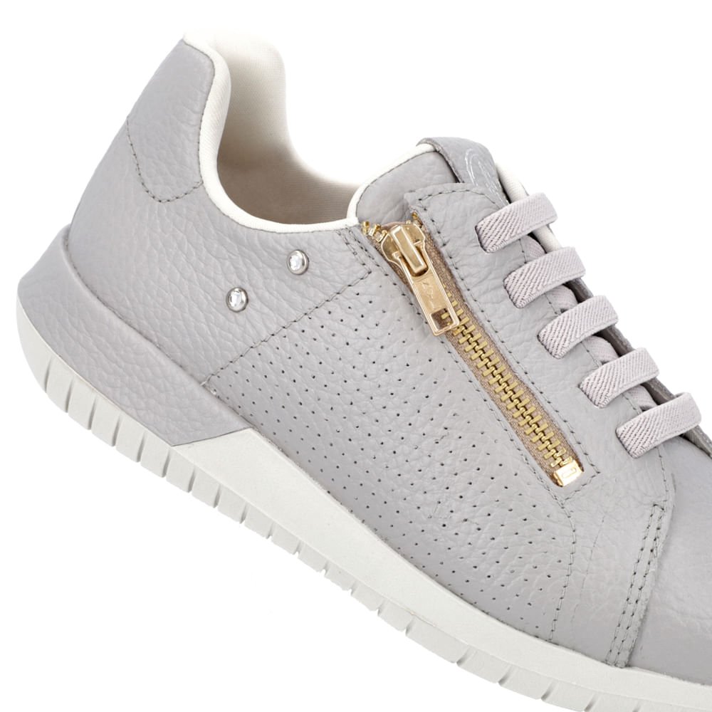 Tênis Casual Cinza Couro Zíper Cinza 4