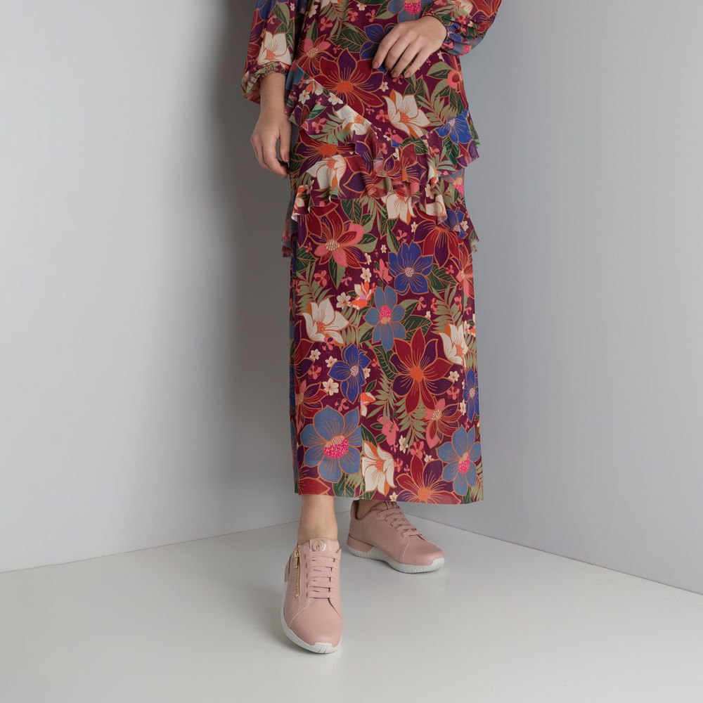 Tênis Casual Rosa Couro Zíper Rosa 4