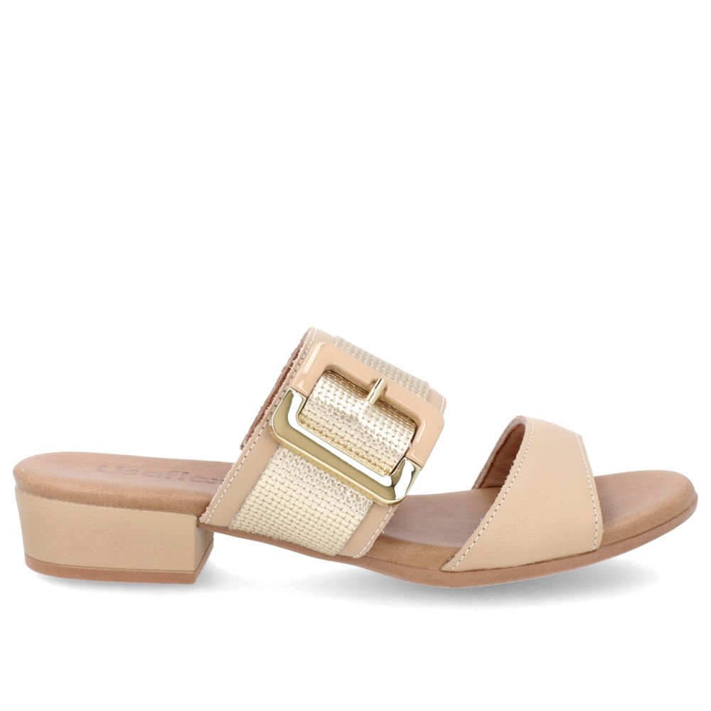 Tamanco Salto Bloco Couro Bege