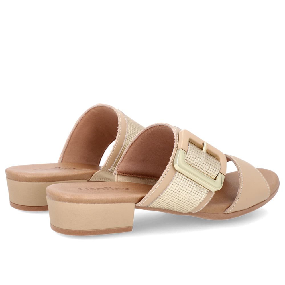 Tamanco Salto Bloco Couro Bege Bege 3