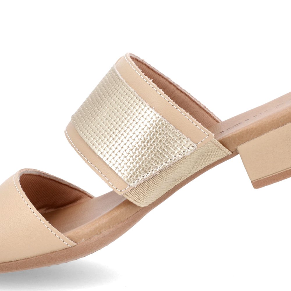 Tamanco Salto Bloco Couro Bege Bege 4