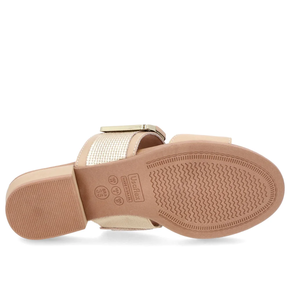 Tamanco Salto Bloco Couro Bege Bege 5