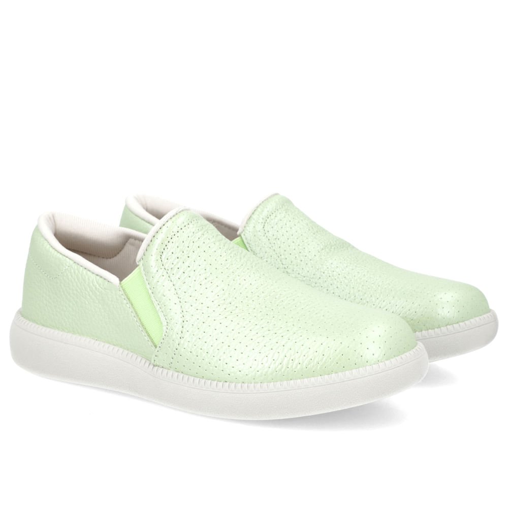 Tênis Slip On Couro Verde Perolado Verde 2