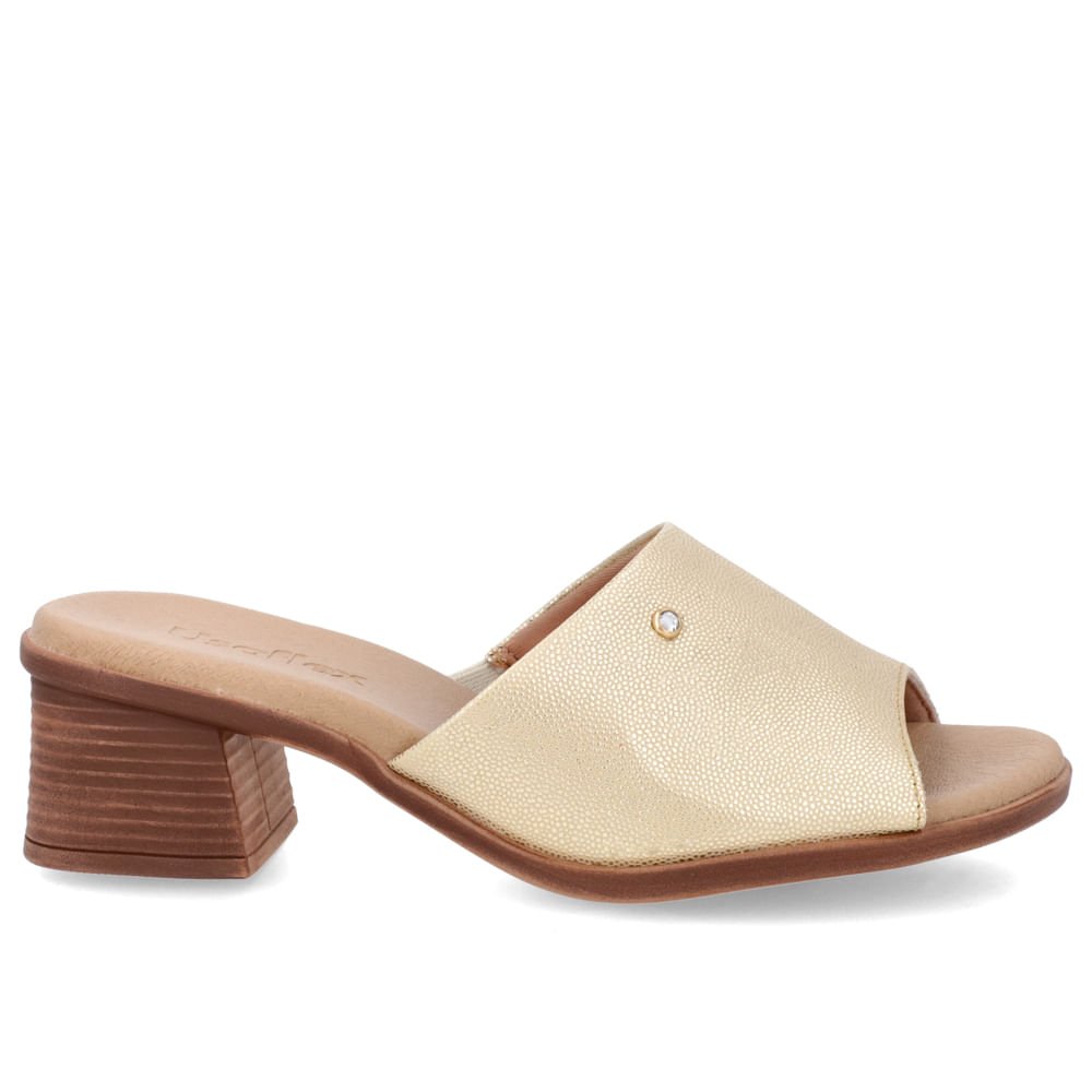 Tamanco Salto Bloco Couro Dourado Strass Dourado 1