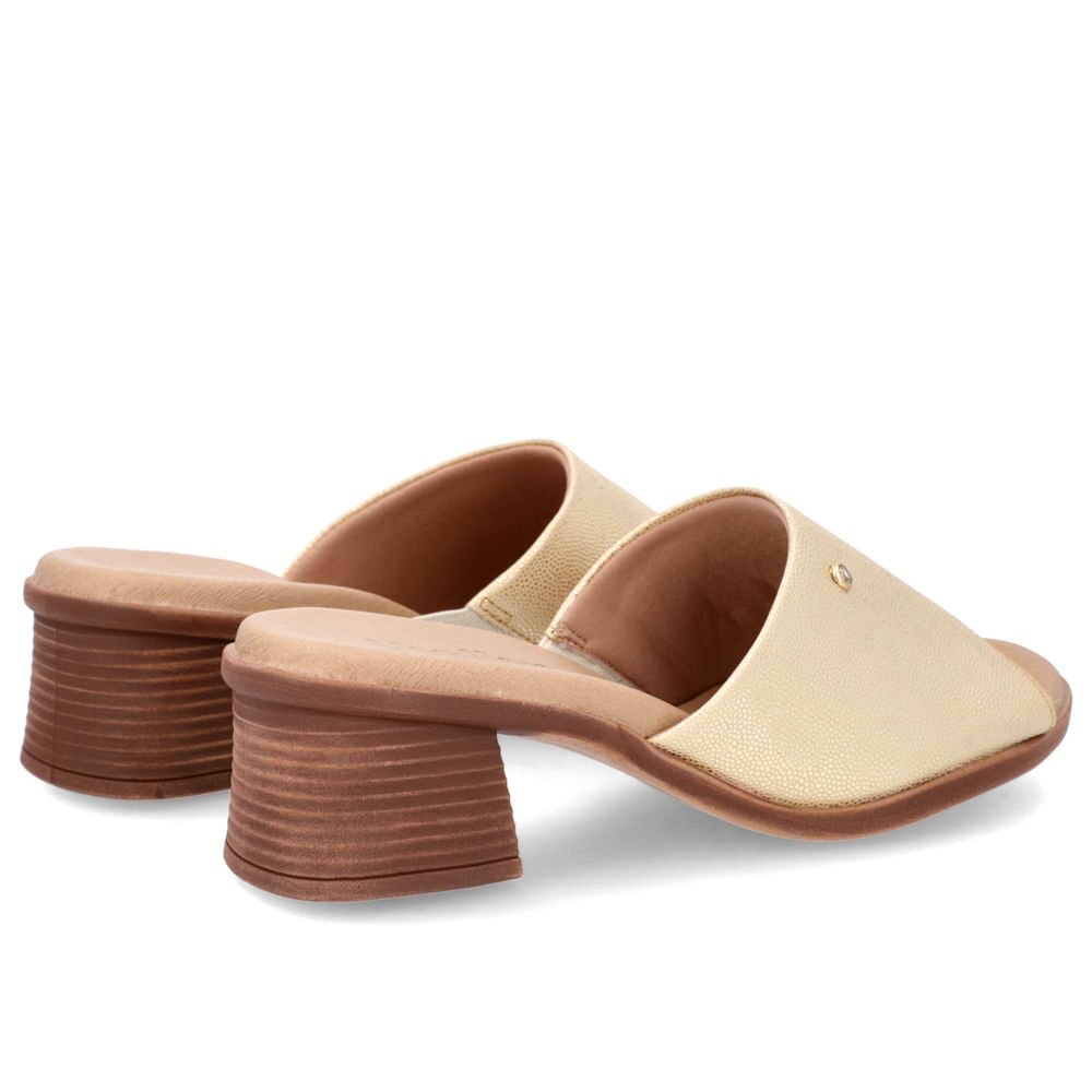 Tamanco Salto Bloco Couro Dourado Strass Dourado 3