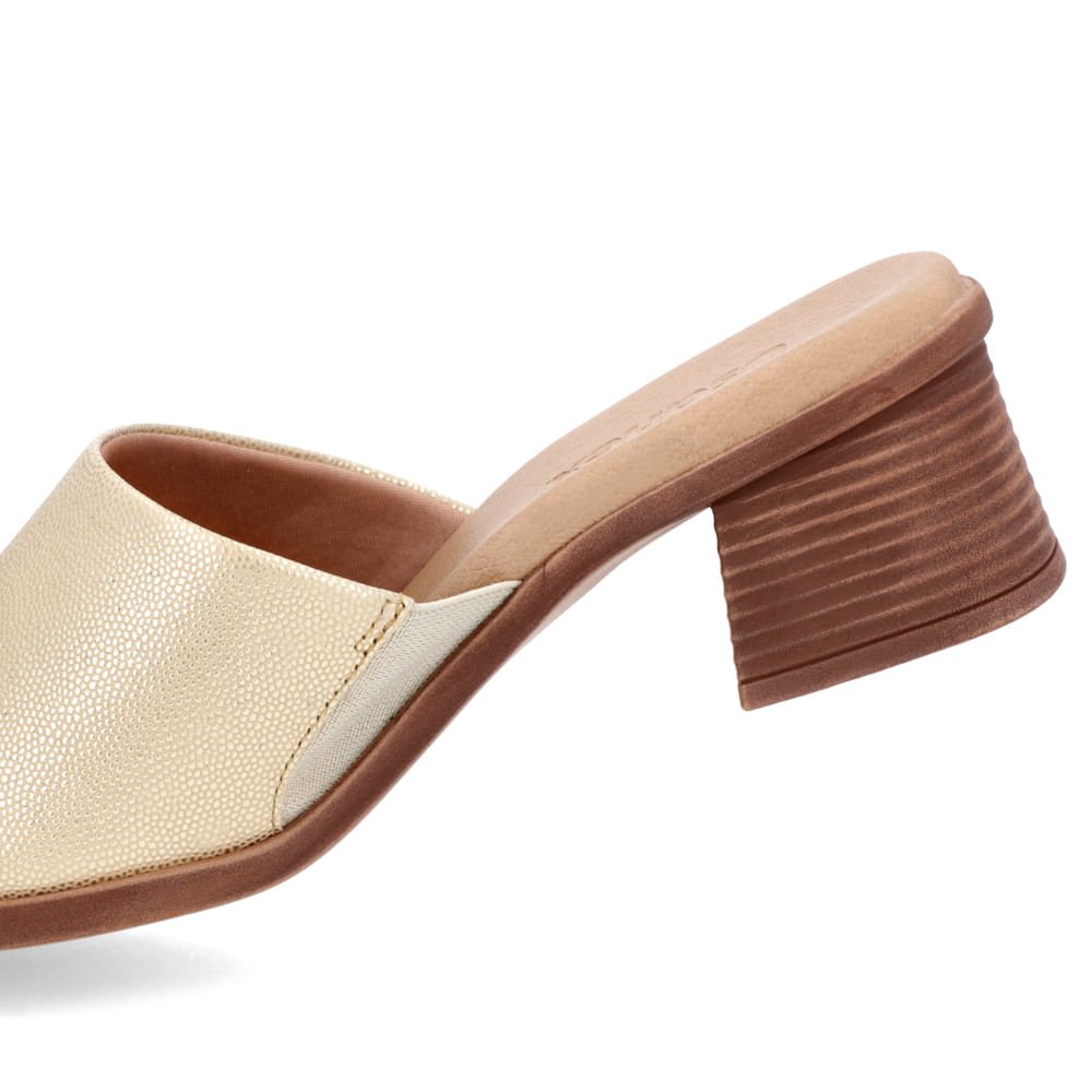 Tamanco Salto Bloco Couro Dourado Strass Dourado 4