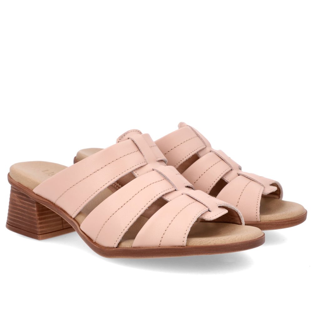 Tamanco Salto Bloco Couro Rosa Tiras Rosa 2