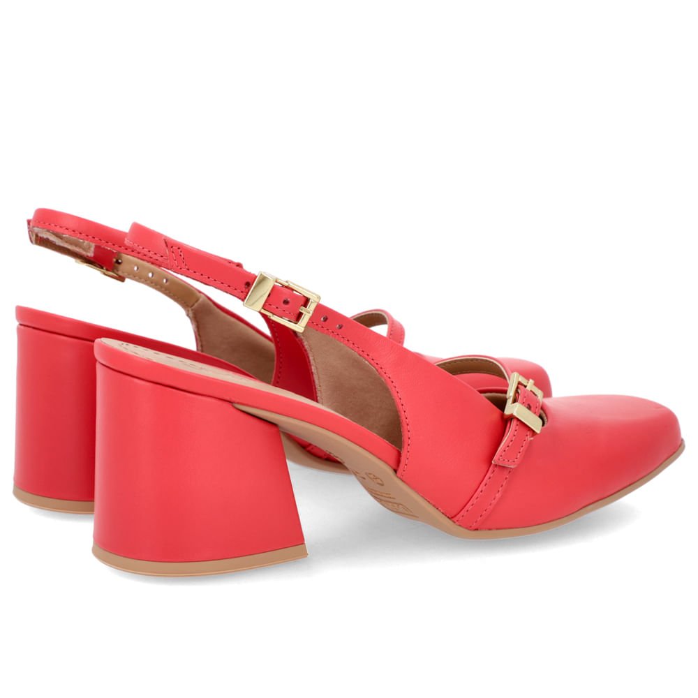 Slingback Vermelho Salto Bloco Couro Detalhe Tira Vermelho 3