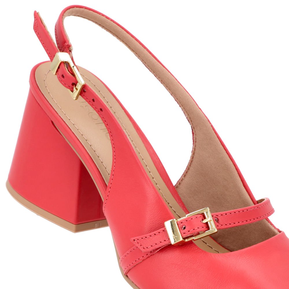 Slingback Vermelho Salto Bloco Couro Detalhe Tira Vermelho 4