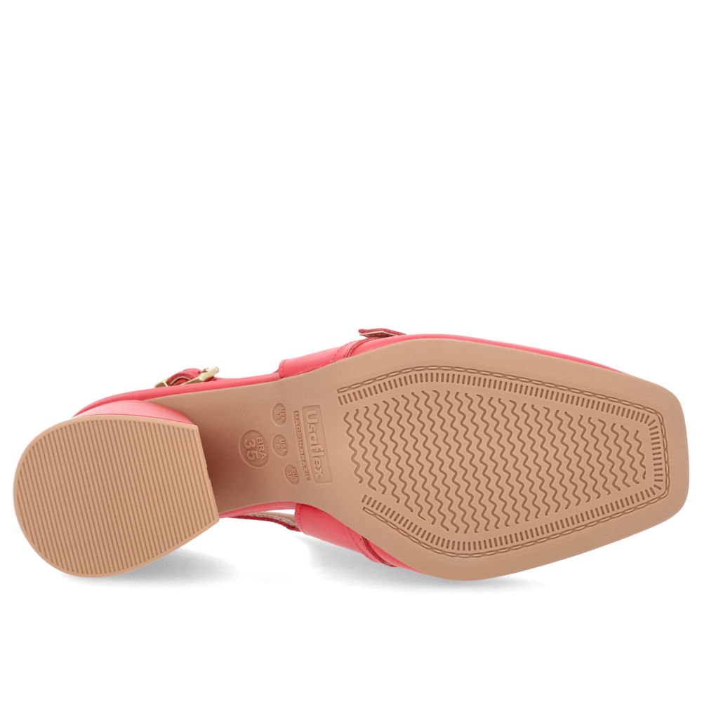 Slingback Vermelho Salto Bloco Couro Detalhe Tira Vermelho 5