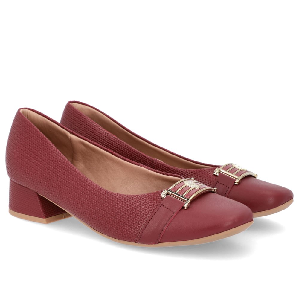 Scarpin Vermelho Salto Bloco Couro Detalhe Fivela Vermelho 2
