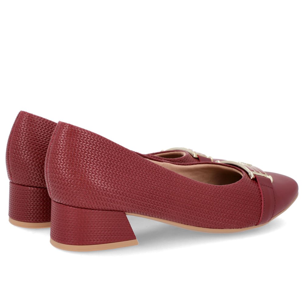 Scarpin Vermelho Salto Bloco Couro Detalhe Fivela Vermelho 3