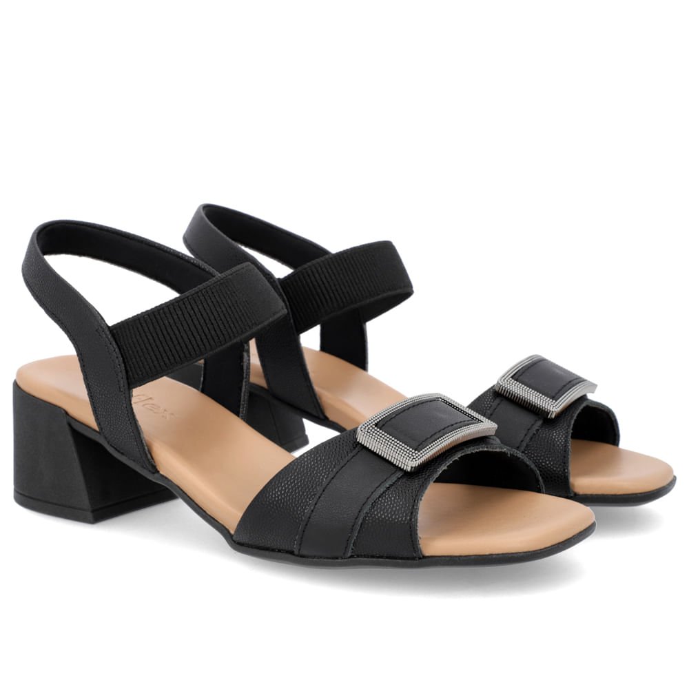 Sandália Salto Bloco Couro Preta Elástico Preto 2