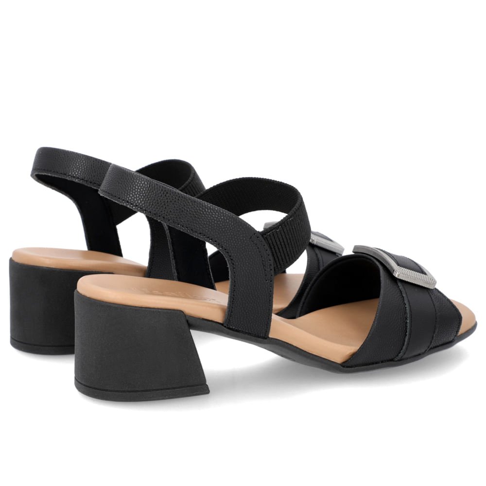 Sandália Salto Bloco Couro Preta Elástico Preto 3