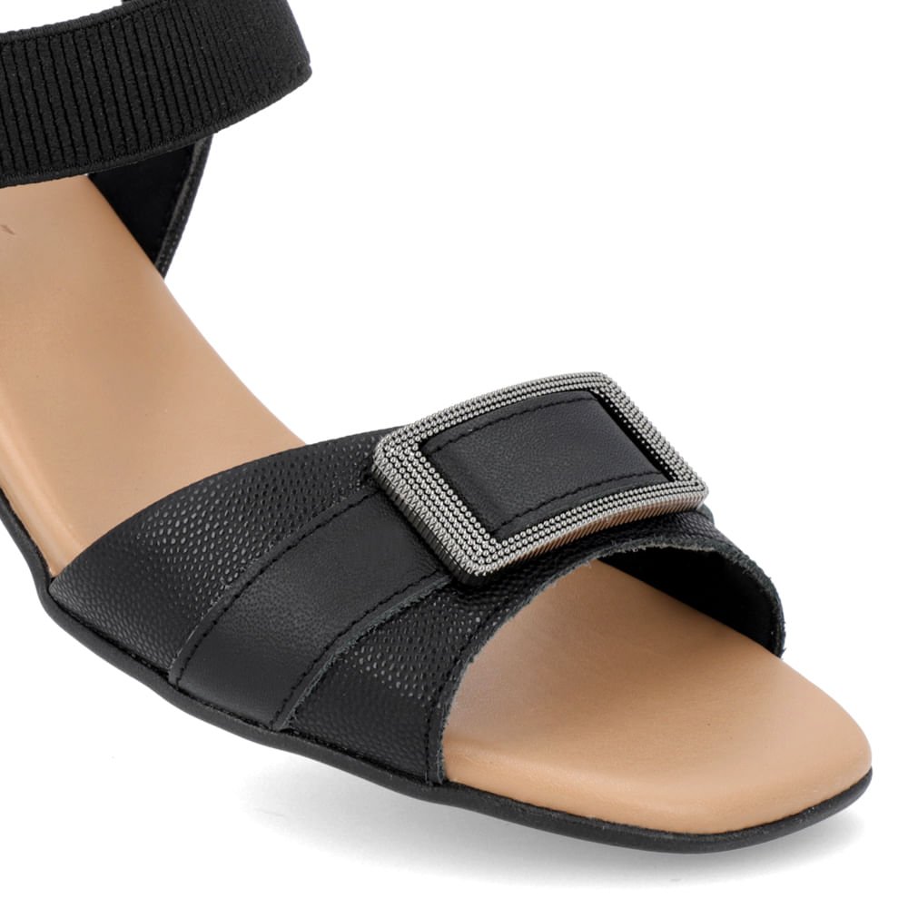 Sandália Salto Bloco Couro Preta Elástico Preto 4