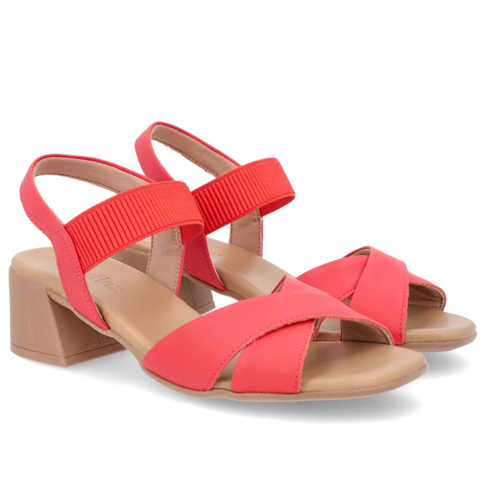 Sandália Salto Bloco Couro Vermelha Elástico Vermelho 2