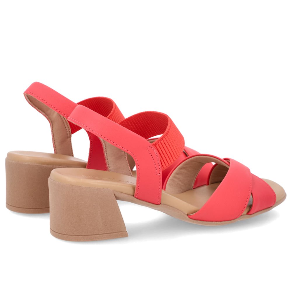 Sandália Salto Bloco Couro Vermelha Elástico Vermelho 3