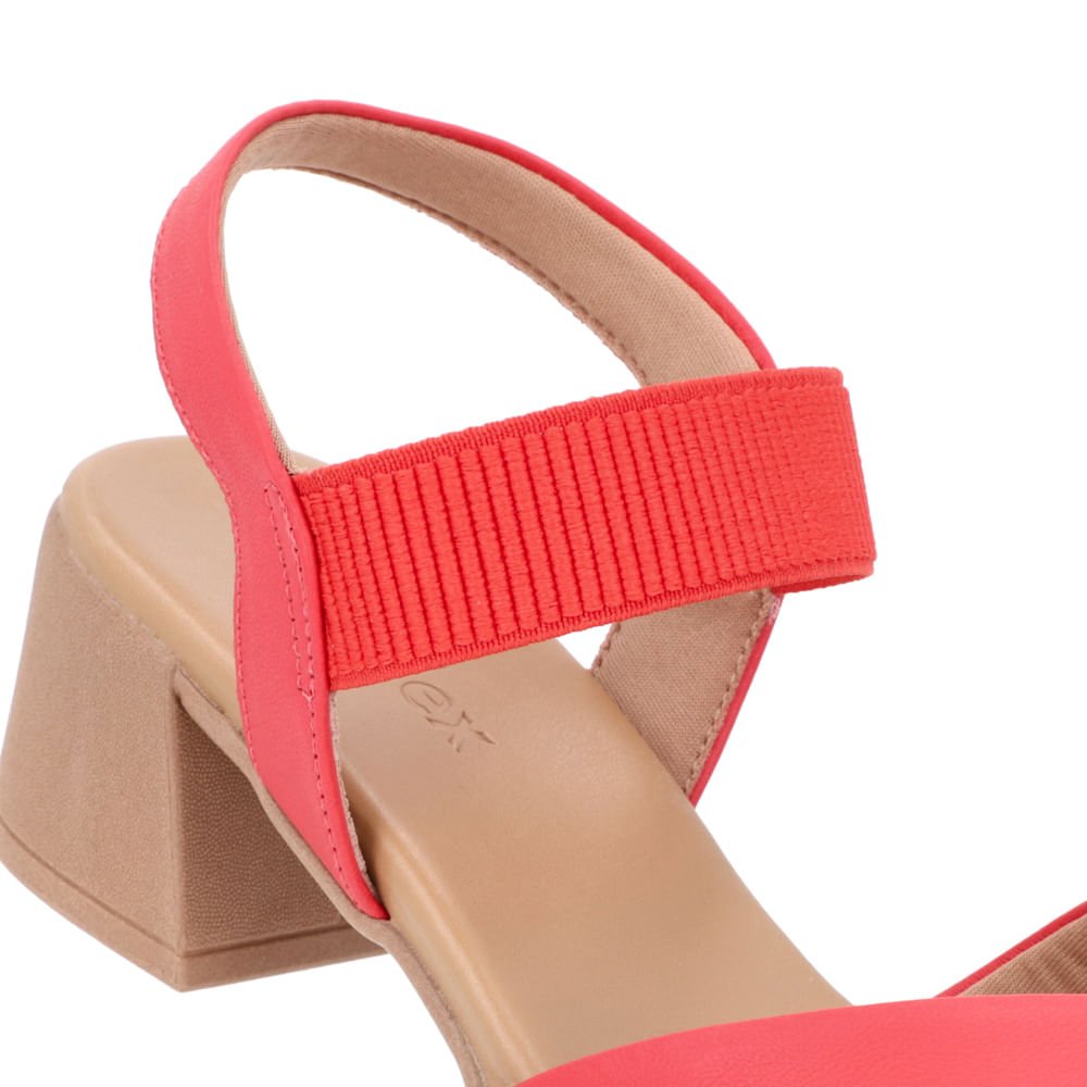 Sandália Salto Bloco Couro Vermelha Elástico Vermelho 4