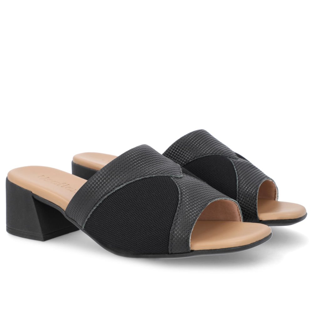 Tamanco Salto Bloco Couro Preto Preto 2