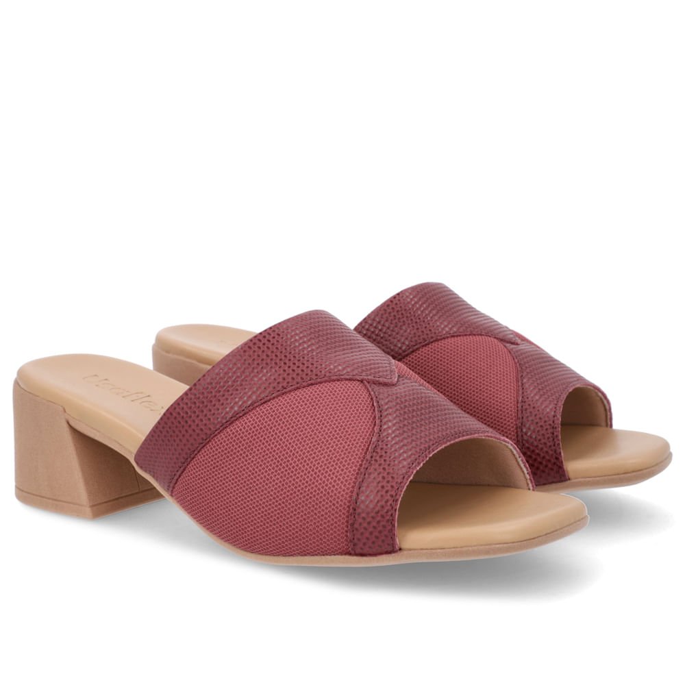 Tamanco Salto Bloco Couro Vermelho Bordô 2