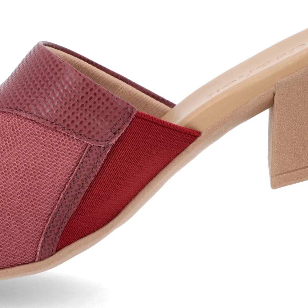 Tamanco Salto Bloco Couro Vermelho Bordô 4