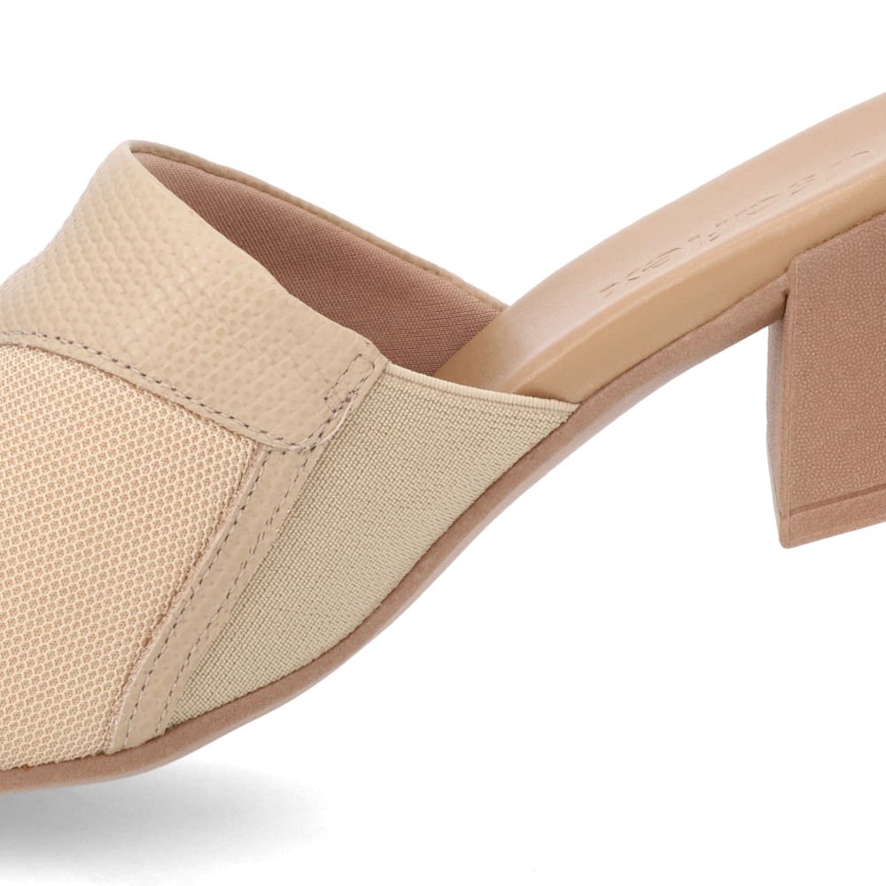 Tamanco Salto Bloco Couro Bege Bege 4