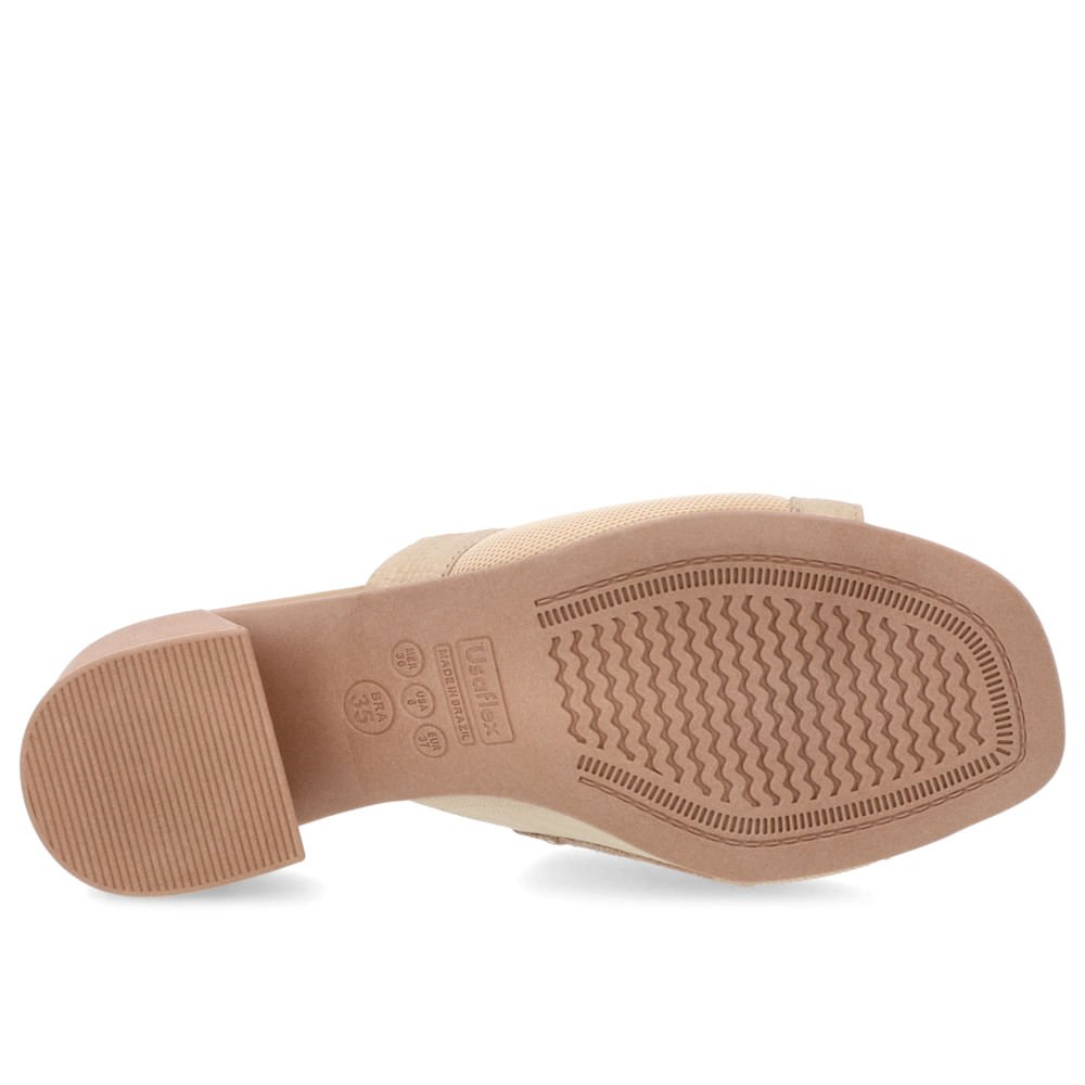 Tamanco Salto Bloco Couro Bege Bege 5