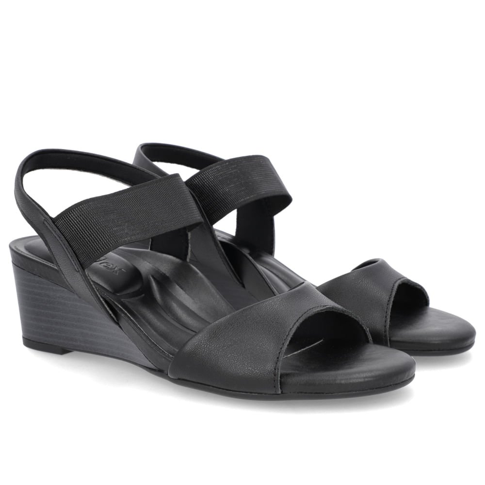 Sandália Salto Anabela Preta Couro Tira Elástico Preto 2